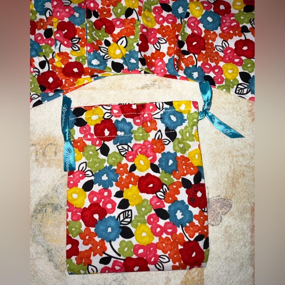 1 Brighton Multicolor Floral Drawstring Bags / Pouches with Teal Ribbon